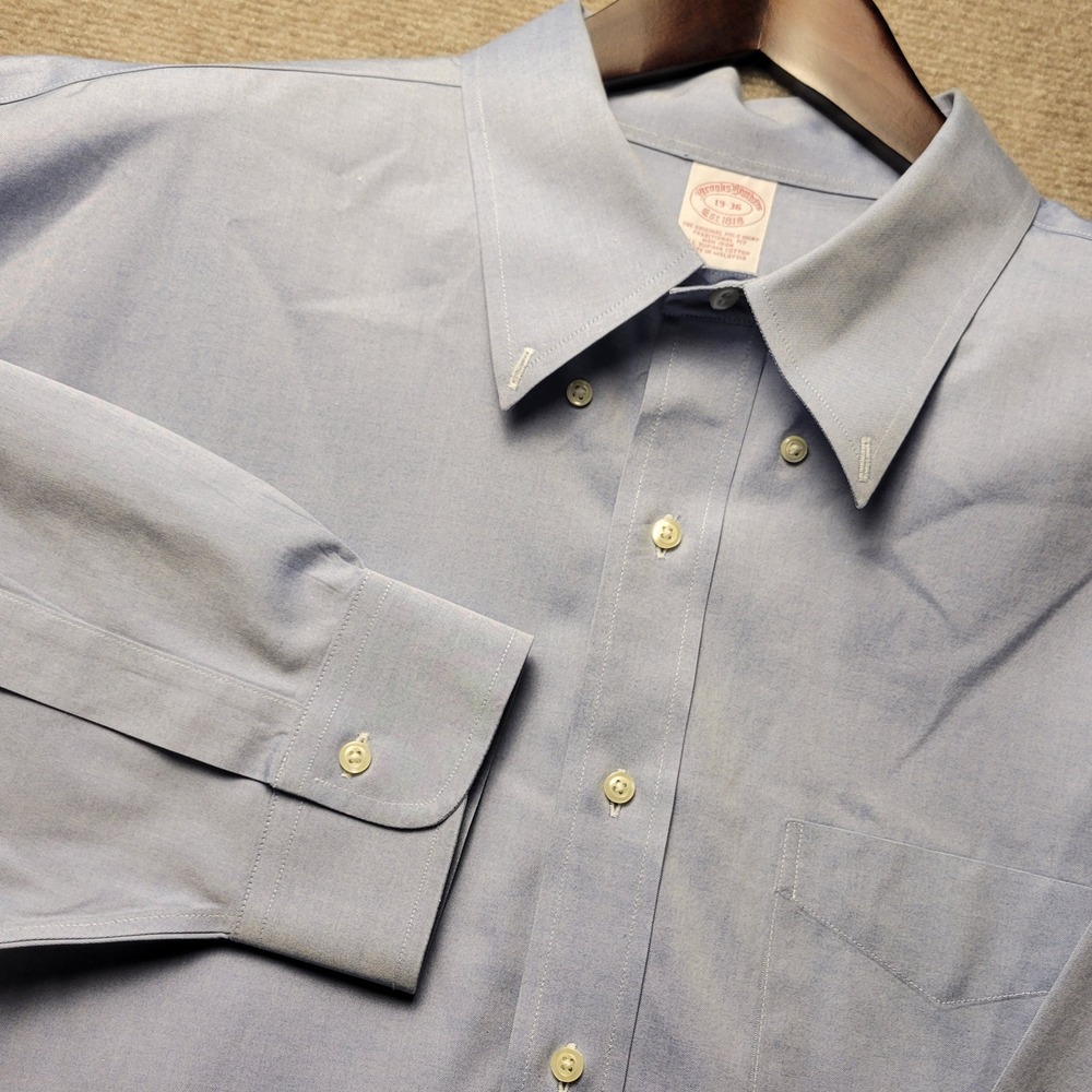 Brooks Brothers Dress Shirt Mens 19-36 Blue Solid Traditional Fit Non-Iron